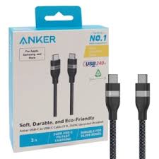 تصویر  کابل شارژ دوسر تایپ سی 240 واتی 0.9 متری انکر  مشکی مدل  Anker A82E2H11